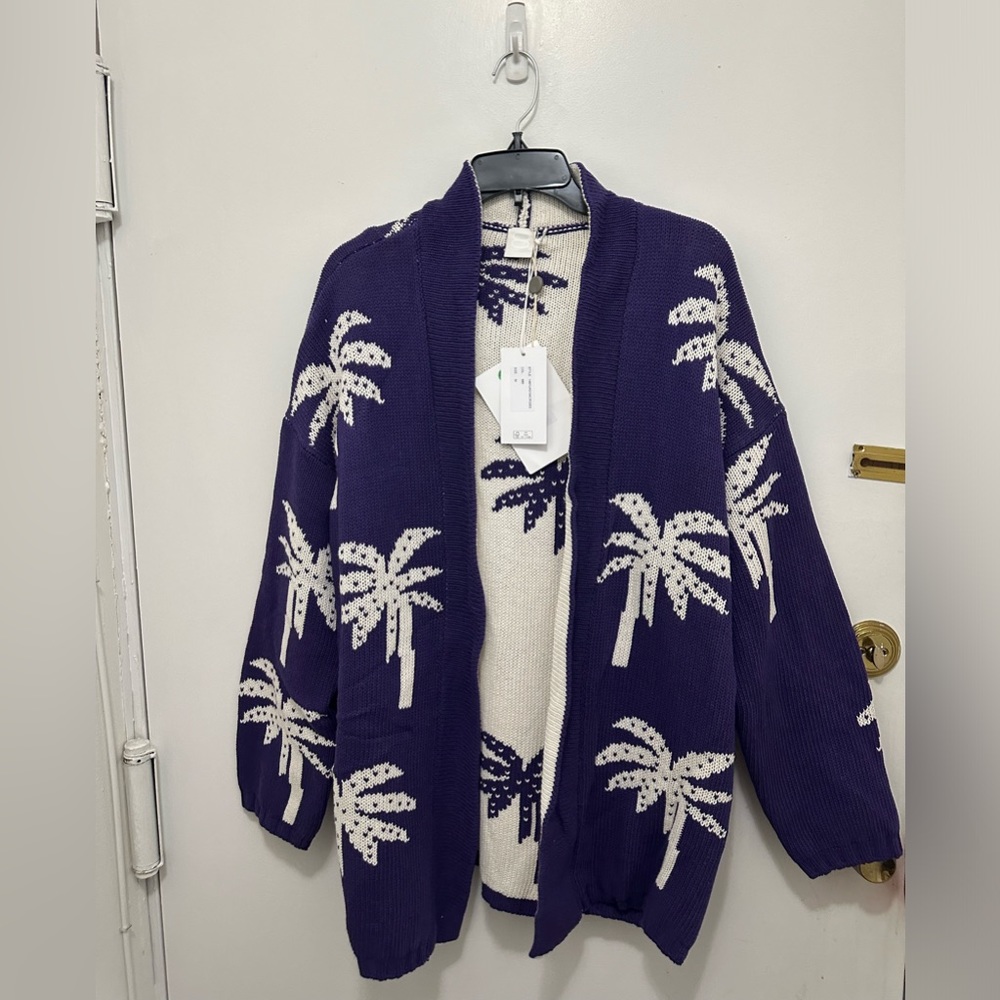 Size LARGE. 8 by Yoox blue and white open front cardigan mens